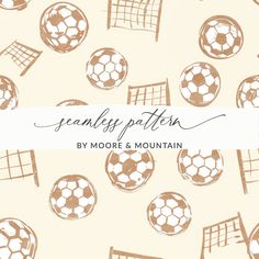 seamless pattern with soccer balls and goalies on it in brown, white and beige colors