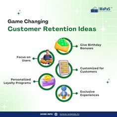 a poster with the words game changing, customer rettenion ideas and other things