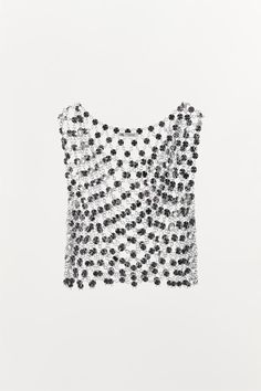 JEWEL CROP TOP - Silver | ZARA United States Glamorous Embellished Sleeveless Crop Top, Chic Embellished Sleeveless Crop Top, Chic Sequined Sleeveless Blouse, Chic Sleeveless Sequin Blouse, Elegant Sleeveless Mesh Top For Evening, Glamorous Embellished Evening Tank Top, Glamorous Embellished Tank Top For Evening, Elegant Embellished Sleeveless Crop Top, Glamorous Embellished Sleeveless Top