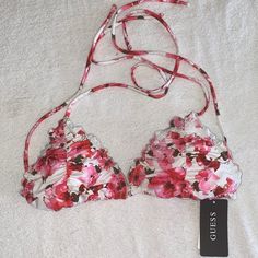 Floral Bikini Top Nwt Red Floral Print Triangle Top Swimwear, White Swimwear For Spring Holiday, Fitted White Swimwear For Holiday, Cheeky Bikinis, Womens Swim