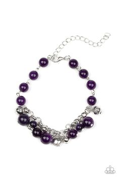 An array of mismatched silver charms and beads swings from a glassy purple beaded bracelet around the wrist, creating a whimsical fringe. Features an adjustable clasp closure. Sold as one individual bracelet. P9SE-PRXX-123XX Paparazzi Accessories Jewelry, Purple Beaded Bracelets, Purple Beaded, Purple Bracelet, Silver Chain Bracelet, Silver Charm Bracelet, Paparazzi Accessories, Paparazzi Jewelry, Bracelet Collection