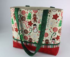 a christmas themed tote bag on a white background