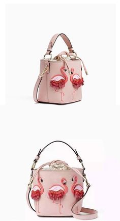 Women’s Pink Flamingo Design Bucket Shape Leather Handbag with drawstring closure. #flamingos #pinkflamingos #flamingodesign #flamingohandbag #womenshandbag #summerhandbag #fashionaccessories #pinkhandbag Kate Spade Flamingo, Flamingo Design, Flamingo Gifts, Leather Handbags Tote, Leather Bucket Bag, Leather Bucket, Interior Wall