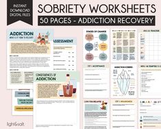 "The most challenging part of overcoming an addiction isn't stopping self-destructive behaviors, or even abstinence. The hardest part is to put an end to cravings and finding the courage to address the underlying issues and achieve emotional sobriety. These worksheets will support you on your recovery journey to manage your addiction and regain control of your life. By purchasing you will be able to download 1 PDF file in both sizes: 8.5x11\" (letter) and A4. Each PDF which is ready to be printe Timeline Worksheet, Relapse Prevention Plan, Relapse Prevention, Recovering Addict, Mental Health Posters, Therapy Office Decor, Positive Affirmation Cards, Activities Worksheet, Mindfulness Techniques