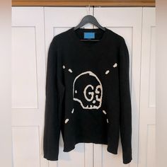 Gently Used Please Msg Before Buying See My Main Page For Important Information!! Luxury Black Gucci Sweater, Gucci Mystic Cat Sweater, Skull Cashmere Sweaters, Black Long Sleeve Sweater With Skull Print, Designer Gucci V-neck Sweater, Gucci Ghost, Gucci Sweater, Sweaters Crewneck, Knit Sweatshirt