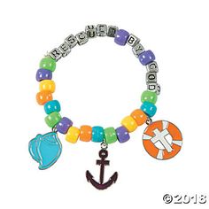 a colorful bracelet with an anchor, fish and name tag