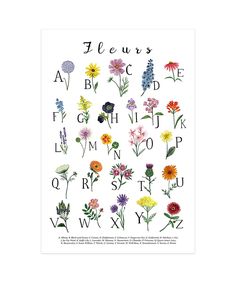 a poster with flowers on it and the letters in different colors, sizes and shapes