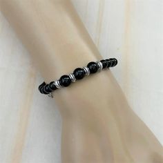 Great Shopping Black Onyx and Silver Beaded Bracelet, Jewelry & Watches Elegant Metal Beads Bracelet, Casual Adjustable Beaded Crystal Bracelet, Adjustable Hand-strung Metal Beads Bracelets, Casual Black Beaded Bracelet, Adjustable Wire Wrapped Crystal Bracelet With Round Beads, Metal Beaded Bracelets For Jewelry Making, Adjustable Black Beads Bracelets, Adjustable Black Beaded Bracelets, Adjustable Wire Wrapped Beaded Bracelets