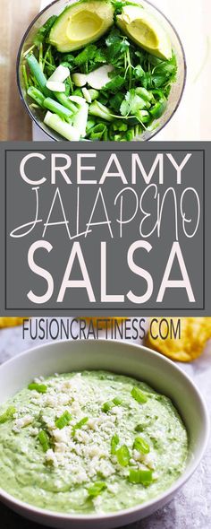 creamy jalapeno salsa in a white bowl with limes on the side