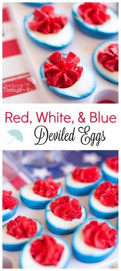 red, white and blue deviled eggs