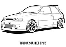 the toyota starlet ep92 car is shown in black and white, with an outline