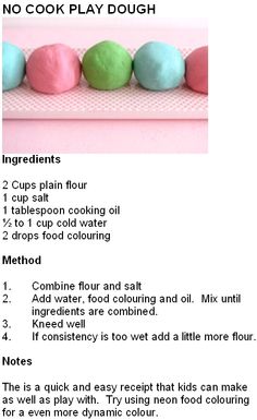 the instructions for how to make play doughs with colored food coloring and baking tips