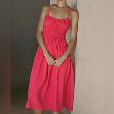 Sold Out Everywhere. New With Tags. 100% Cotton Color: Hibiscus Size: Xs (Would Fit A S As Well). Red Ruched Maxi Dress For Brunch, Summer Red Midi Dress, Red Ruched Maxi Dress For Beach, Summer Midi Length Red Midi Dress, Red Ruched Maxi Dress For The Beach, Red Ruched Midi Dress For Vacation, Red Midi Dress For Beach, Elegant Red Midi Dress For Vacation, Elegant Red Sundress For The Beach