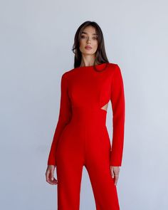 Red Backless Cut-Out Jumpsuit One Piece Jumpsuit, Glam Dresses, Date Night Outfit, Jumpsuits For Women