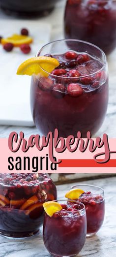 cranberry sangria in glasses with lemon wedges and garnishes