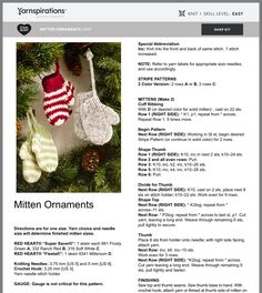 the knitting pattern for mitten ornaments is shown