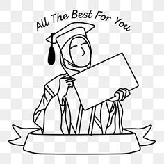 a black and white drawing of a graduate holding a sign that says, all the best for