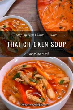 Close-up of thai chicken soup served in a white bowl. Tai Food Recipes, Chicken Coconut Milk, Curry Chicken Soup, Thai Red Curry Chicken, Red Curry Noodle Soup, Soup With Coconut Milk, Healthy Chicken Soup