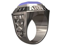 Championship Style Army Ring These rings can be personalized with the following: - wording around the stone - left side text (10 characters max) - left side panel - right side text (10 characters max) - right side panel - stone (garnet or blue spinel or black onyx) - ring size (8 thru 15 1/2) Leave personalized information in the notes to the seller box. Army Rings, Airborne Army, Military Branches, Sports Jewelry, Army Men, Black Onyx Ring, Mens Ring, Men's Ring, Us Army