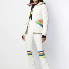 Perfect Moment Apres Duvet Puffer Down Jacket Snow White Rainbow Ski Xl New Without Tags Perfect Moment's Aprs Duvet Ski Jacket Blends Elevated Style With Performance-Wear. Featuring Toray's Airtastic Water-Resistant And Breathable Fabric With Insulating Natural Down Padding, Its Asymmetric Collar Zips To A High Neck, While Our Signature Chevron Stripes Define The Waistline. Choose From An Array Of Prints And Colours To Suit Your Personal Style. Toray-Airtastic: Water Resistant Internal Smart Ph White Outerwear For Winter Sports In Fall, White Puffer Jacket For Winter Sports In Fall, Designer White Winter Outerwear, White Long Sleeve Puffer Jacket For Winter Sports, Sporty White Outerwear For Skiing, White Skiing Outerwear For Winter, Designer White Long Sleeve Outerwear, White Nylon Outerwear For Skiing, Multicolor Outerwear For Ski Season