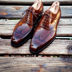 "Handcrafted Brown Leather Wingtip Brogue Shoes - Custom Men's Lace-Up Oxfords \"Step into sophistication with our bespoke handmade leather shoes and boots. Crafted from genuine 100% cowhide upper leather, each pair offers a luxurious feel. The soft inner leather lining ensures comfort, while you have the freedom to choose your sole type--whether it's classic leather, durable rubber, soft crepe, or high-performance Vibram. Our master artisans meticulously handcraft each pair, employing tradition Mens Smart Casual Shoes, Gents Shoes, Black Suit Wedding, Bespoke Shoes, Handmade Leather Shoes, Shoes Custom, Wingtip Oxford, Pinstripe Suit, Brogue Shoes