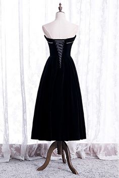 Shop simple black velvet strapless tea length party dress online. Sheprom offers formal, party, casual & more style dresses to fit your special occasions. Black Velvet Midi Dress For Party, Black Midi Strapless Dress For Prom, Black Velvet Dress For Party Season, Strapless Velvet Evening Dress, Strapless Velvet Prom Dress, Strapless Velvet Dress For Prom, Black Velvet Midi Dress For Formal Occasions, Fitted Tea-length Strapless Dress For Party, Fitted Tea Length Strapless Dress For Party