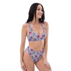 It’s too easy to fall in love with this bikini set. Removable pads and its double-layer make it comfy to wear all day by the pool or at the beach. • Fabric composition in the EU: 88% recycled polyester, 12% elastane • Fabric weight in the EU (may vary by 5%): 6.78 oz/yd² (230 g/m²) • Fabric composition in MX: 81% REPREVE recycled polyester, 19% LYCRA XTRALIFE • Fabric weight in MX (may vary by 5%): 7.52 oz/yd² (255g/m²) • Double-layered and non-reversible • Removable padding • Tear-away care lab Tropical Multicolor Swimwear With Built-in Bra, Multicolor Seamless Swimwear For Vacation, Beachwear Tankini With Padded Cups, Multicolor Seamless Swimwear For Beach Season, Multicolor Seamless Beachwear Swimwear, Seamless Multicolor Beachwear Swimwear, Multicolor Bra-friendly Swimwear For Beach Season, Bra Friendly Swimwear For Pool And Beach Season, Multicolor Seamless Swimwear For Pool