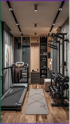 a home gym with treadmills, exercise equipment and other things in the room