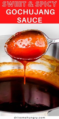 sweet and spicy gochuang sauce in a pot with a spoon full of sauce