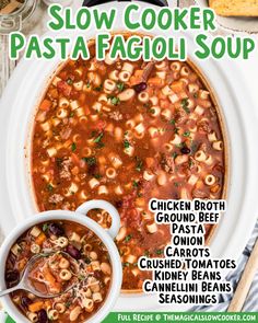 the cover of slow cooker pasta fagioi soup