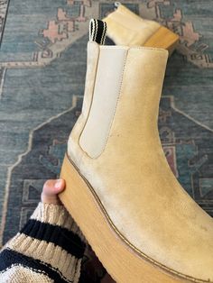 The YOSHI boots feature a timeless Chelsea design with a contemporary wooden flatform sole. They are crafted from luxurious faux suede, with elasticated inserts and pull tabs for easy wearing. You can pair them with cargo pants or midi dresses depending on the occasion Midi Dresses, Cargo Pants, Faux Suede, Chelsea, Boots, Pants, How To Wear, Dresses, Design