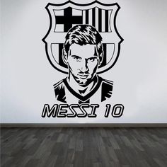 the soccer player messio wall decal is shown in black and white with his name on