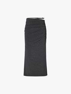 MO&Co. Women's Pleated Detail Straight Skirt This Pleated Detail Straight Skirt combines comfort and style with its soft and comfortable material, high-waisted and straight cut design, and exquisite side pleat details. Pair it with the matching top for a complete and stylish outfit. Features : - High waist, straight cut maxi silhouette- Sophisticated side pleated details- Soft and comfort touch Code: MBD2SKT028The back length of size S is 99.5cmMATERIALS & CARE Material: 92.8% Modal 7.2% Spandex Elegant Solid Bottoms With Folds, Elegant Ruched Skirt In Solid Color, Elegant Ruched Solid Color Skirt, Elegant Solid Ruched Skirt, Chic Solid Color Ruched Skirt, Chic Ruched Bottoms For Daywear, Solid Ruched Midi Skirt, Midi Skirt With Folds For Workwear, Workwear Midi Skirt With Folds