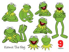 kermit the frog cartoon character poses and expressions