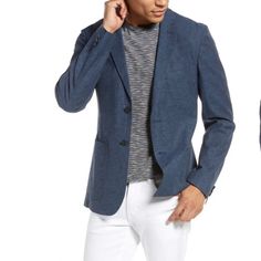 A Cotton - And- Linen- Blend Chambray Ensures Stylish Comfort For This Trim- Fitting Sport Coat. - Notched Lapels - Three- Button Cuffs - Side Vents - Lined Sport Coat And Jeans, Blue Sport Coat, Herringbone Shirt, Mens Fashion Dressy, Curvy Petite Fashion, Womens Suits Business, Mens Fashion Edgy, Dad Fashion, Trim Fit