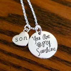 New Handmade Son, You Are My Sunshine Necklace Silver Plated Engraved Charm Pendant Reds 'You Are My Sunshine' Silver Plated Son Heart Charm 18 Inch Silver Plated Chain Lobster Clasp Closure Ships Within 24 Hours Of Purchase Monday-Saturday * Mother's Day Gifts, Gifts For Mom, Mom Gifts, Mom Gift, Mom Jewelry, Mom Son Jewelry Customized Silver Charm Necklaces For Everyday, Inspirational Silver Necklace For Father's Day, Inspirational Silver Charm Necklaces For Mother's Day, Inspirational Silver Charm Necklace For Mother's Day, Customized Silver Meaningful Necklace, Customized Silver Necklace With Meaningful Style, Inspirational Silver Charm Necklace For Mom, Slider Necklace, Sunshine Necklace