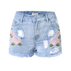 2017 Denim Shorts Diy Denim Shorts, Josephine Nicole, Embroidered Denim Shorts, Womens Ripped Jeans, Jeans Store, Embellished Shorts, Ripped Denim Shorts, Light Blue Shorts, Embellished Denim