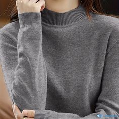 Orcajump - Solid Mock Neck Knit Sweater, Casual Long Sleeve Simple Sweater, Women's Clothing Simple Sweater, Simple Sweaters, Sweater Women's, Bodysuit Lingerie, Sweater Women, Casual Fit, Dance Wear, Stand Collar, Mock Neck