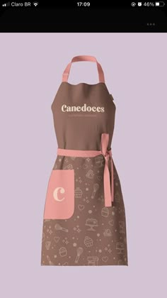 a brown and pink apron with the words candeloes on it's chest