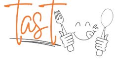 a drawing of a fork and spoon with the word fast on it, in orange