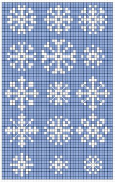 a blue and white knitted pattern with snowflakes