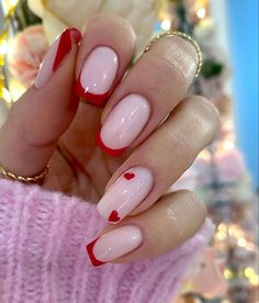 Short Classy Nails Valentines, Red French Valentines Day Nails, Square Short Valentines Nails, Valentindays Nails, Valantain Day Nails, White And Red Short Nails, February Nails Ideas Valentines Day Almond, Simple V Day Nails, Valentines Day Natural Nails