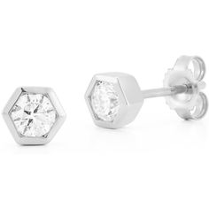 Sofer Jewelry - Hexagon Shape Diamond Stud Earrings in 14K White Gold Octagon Earrings For Wedding, Elegant White Octagon Earrings, Elegant Diamond White Octagon Earrings, Elegant Octagon Brilliant Cut Earrings, Octagon-shaped Diamond Earrings For Formal Events, Elegant Octagon Diamond Earrings With Prong Setting, Elegant Octagon Prong Set Diamond Earrings, Octagon Diamond Earrings For Formal Events, Octagon Diamond Earrings For Formal Occasions