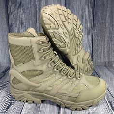 New Without Box Merrell Moab 2 8" Coyote Tactical/Combat Boots. Mens Size 14 Style J15841 Original Box Not Included. Shoes Are In New And Unworn Condition. 100% Authentic. Tactical Khaki Hiking Boots For Outdoor Work, Tactical Khaki Combat Boots For Hiking, Tactical Khaki Waterproof Hiking Boots, Tactical Khaki Hiking Boots, Tactical Khaki Hiking Boots With Reinforced Toe, Khaki Tactical Hiking Boots With Reinforced Toe, Military Style Work Boots With Reinforced Toe For Outdoor, Leather Tactical Boots Abrasion-resistant, Military Style Hiking Boots With Reinforced Toe