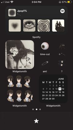 an iphone screen with various images and icons on it, including the date for each month