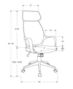 an office chair with measurements for the seat and back