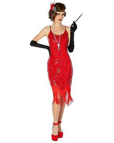 Great Gatsby Red Dress, Red Flapper Dress 1920s, Red 1920s Dress, 20s Party Outfit, Decades Dance, 1920s Outfit Ideas, Moulin Rouge Outfits, Great Gatsby Outfit, Red Flapper Dress