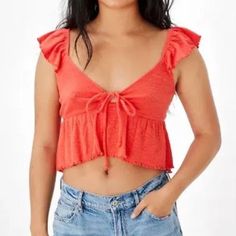 American Eagle Red Crop Top Never Worn, Perfect Condition! Size: Medium Questions? Comment Below! Cute Red Tops For Vacation, Red Cotton V-neck Crop Top, Red V-neck Cotton Crop Top, Cute Red Cotton Crop Top, Cute Red Crop Top For Spring, American Eagle Crop Top, Red Crop Top, Flutter Sleeves, Crop Tank