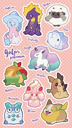 pokemon stickers on a pink background