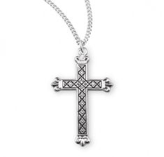 Sterling Silver Black Enameled Cross Necklace Cross Necklace HMH Personalized Silver Crucifix Jewelry, Silver Etched Cross Pendant Jewelry, Silver Cross Necklace With Curb Chain, Silver Cross Necklace With Curb Chain For Gift, Enamel Cross, Sterling Silver Cross Necklace, Jewelry Making Charms, Sterling Silver Cross, Religious Gifts